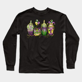 Mardi Gras Cute Coffee Latte for Parades and Parties NOLA New Orleans Louisiana Long Sleeve T-Shirt